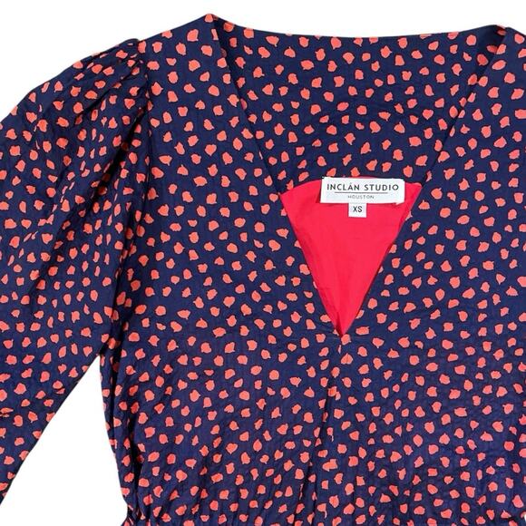 Inclan Studio Houston V-Neck Brushed Polka Dot Tie-back Dress - XS - Picture 3 of 6